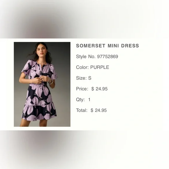 Purple Floral Dress Anthropologie somerset dress - Picture 4 of 4